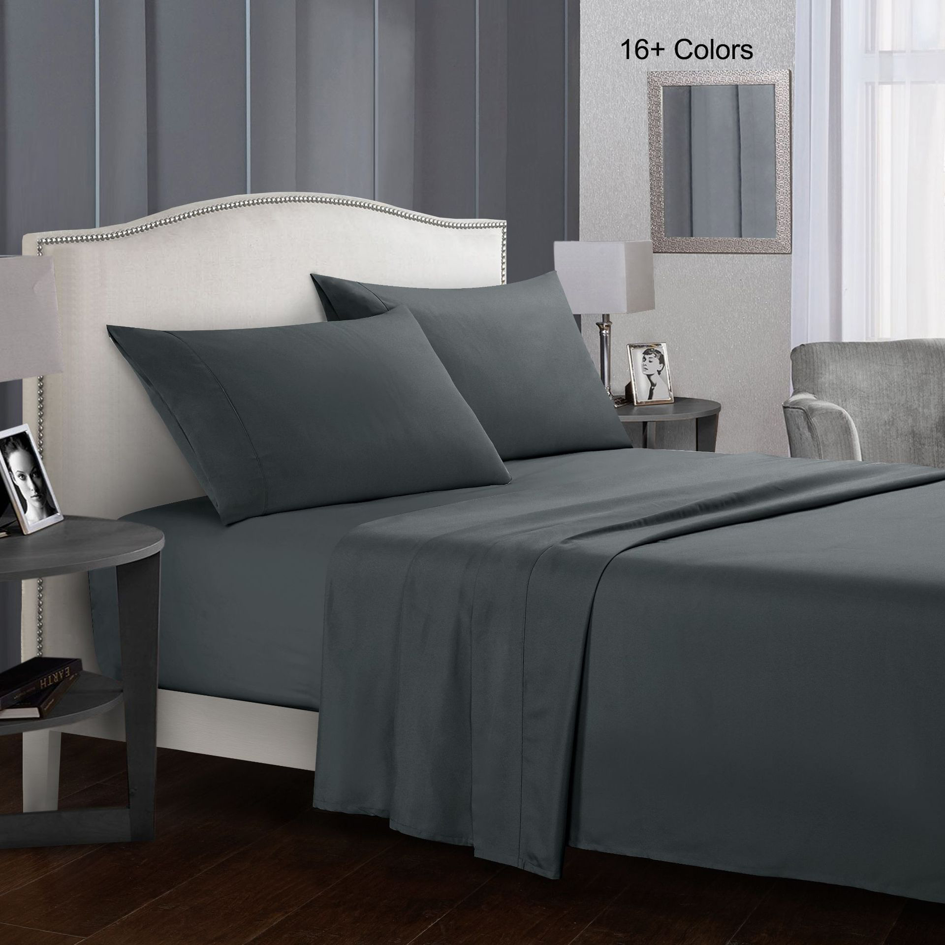 Bedding Bed Sheet Set - 4 Piece Queen Bedding - Soft Brushed Microfiber Fabric Queen Grey
